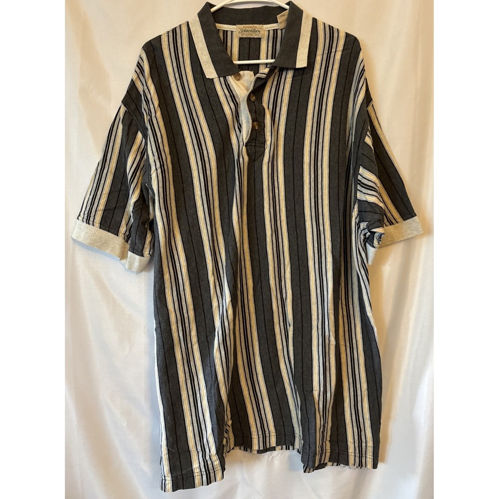 St John's Bay Men's Polo Gray Striped Size XLarge 100% Cotton
